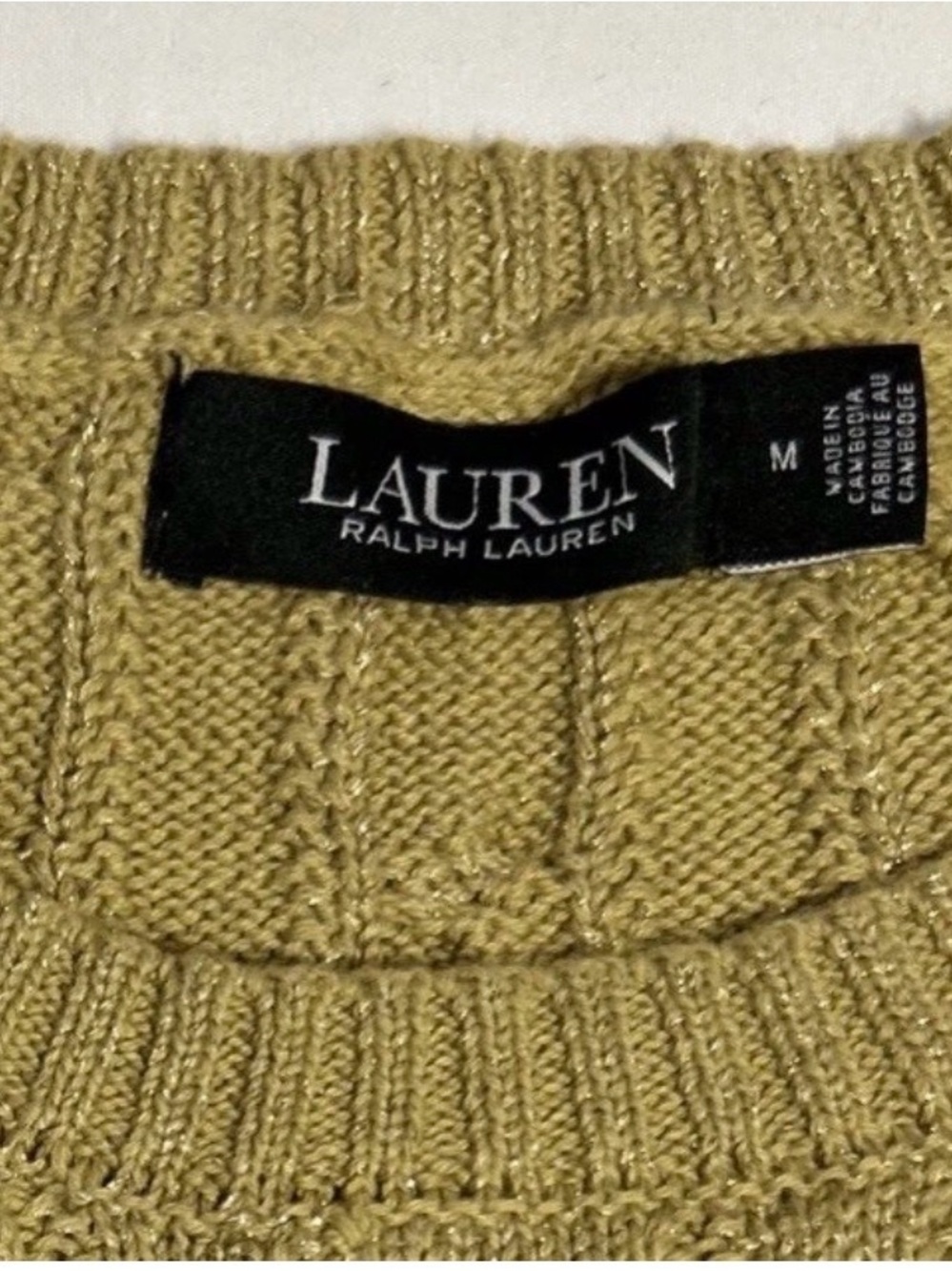 Ralph Lauren Gold Cable-Knit Crewneck Sweater with Embroidered Patch - Picture 2 of 5